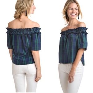 VINEYARD VINES Blackwatch Off The Shoulder Poplin Top X-Small